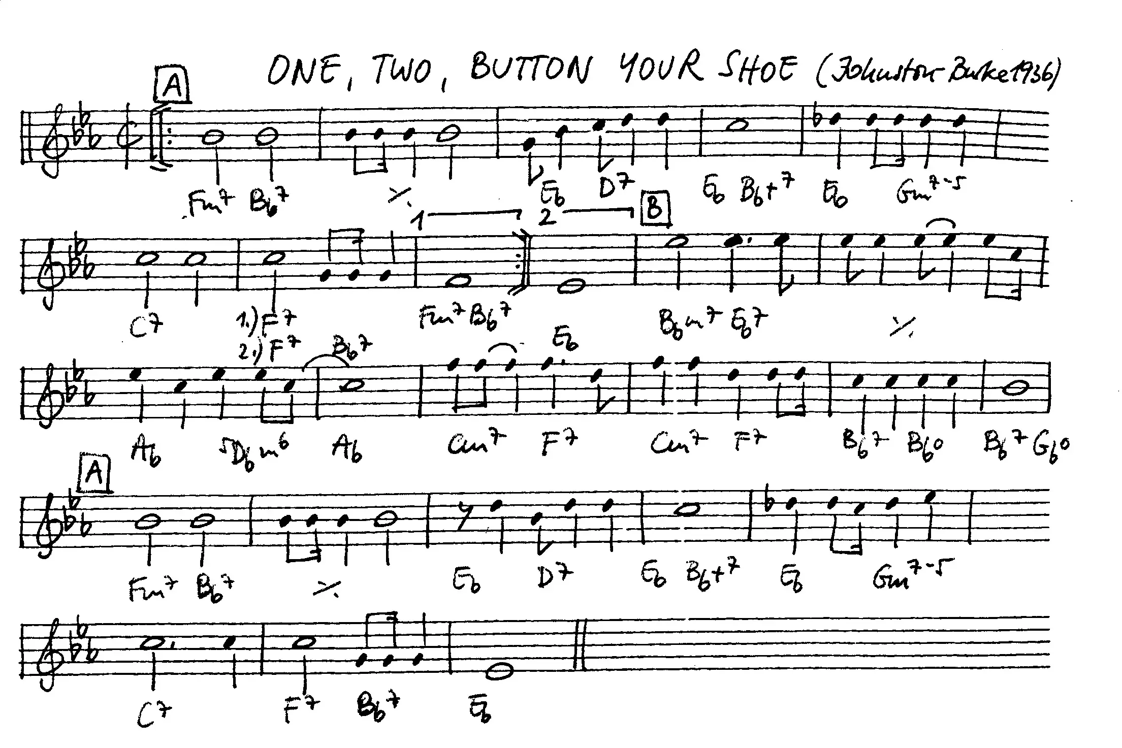 one two button your shoe free jazz leadsheet - Courtesy of the Jungle Jazz Band
